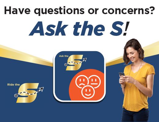 Have questions or concerns? Ask The S, Ask the S app icon, image of a person looking at her device