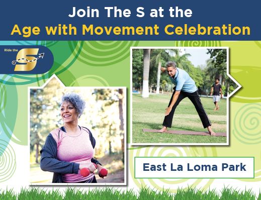 Join The S at the Age with Movement Celebration, East La Loma Park, images of people exercising