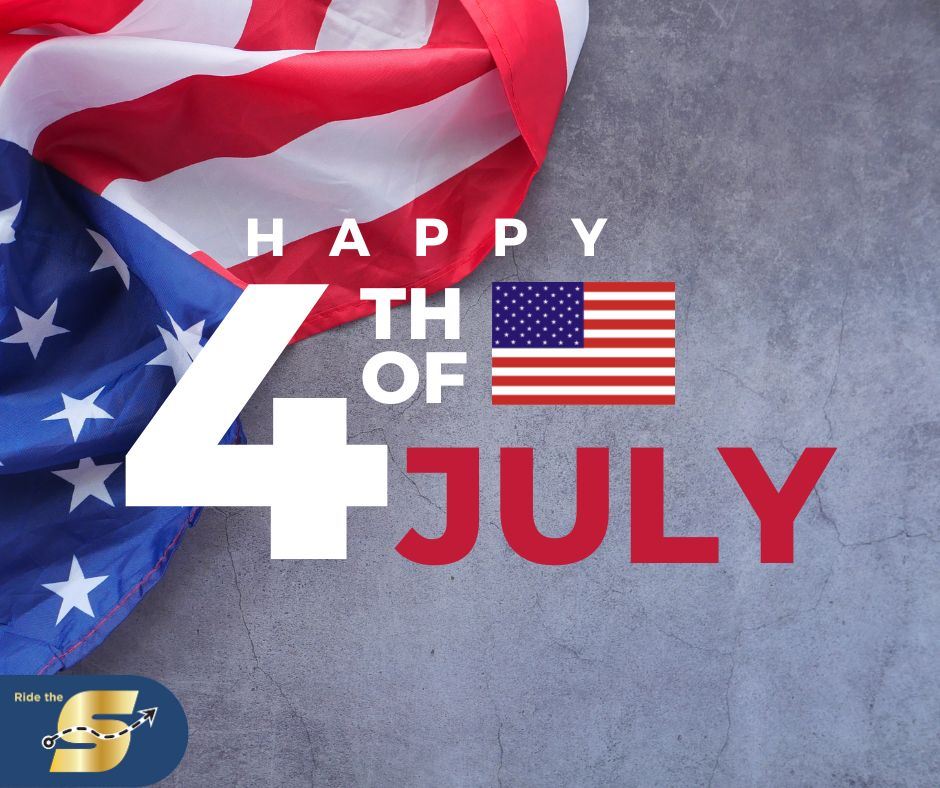 Happy 4th of July, images of an American flag, Ride The S logo