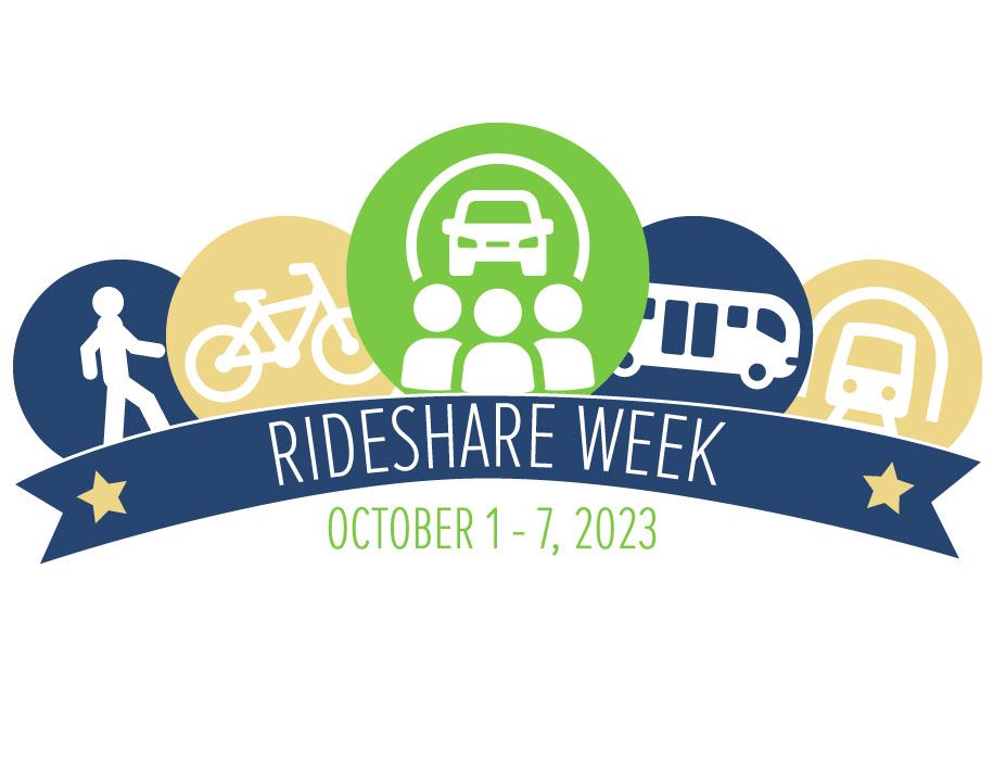 Rideshare Week October 1-7,2023, images of icons showing multiples modes of transportation