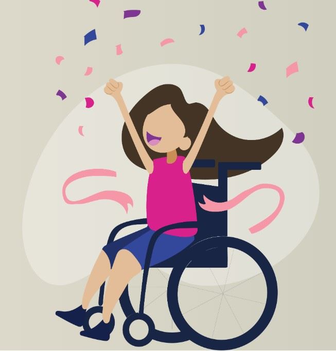 Cartoon image of a celebrating person in a wheelchair