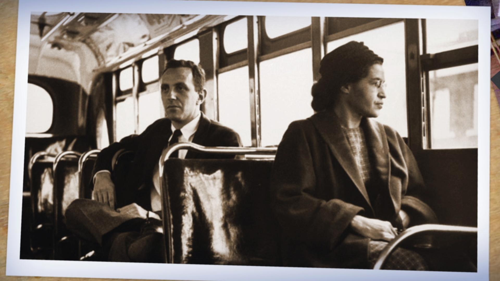 Image of Rosa Parks on a bus 