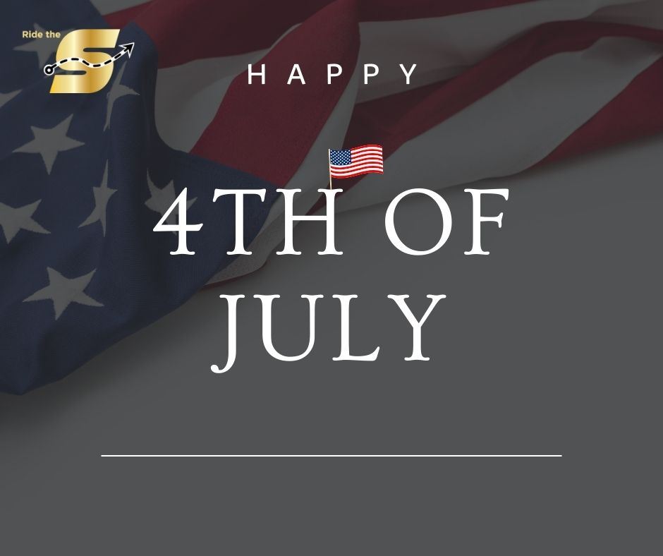 Happy 4th of July, image of American flag, Ride the S logo