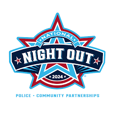 National Night Out 2024, police - community partnerships, red white and blue star banner