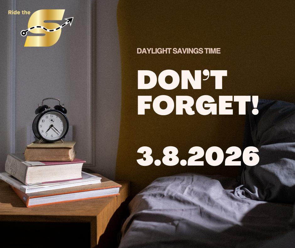 Daylight Saving Time, don't forget, 3.8.26, Ride the S, image of bedside table with books and clo