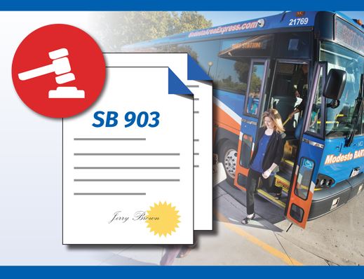 SB 903 image with bus, documents and Judge's Gavel