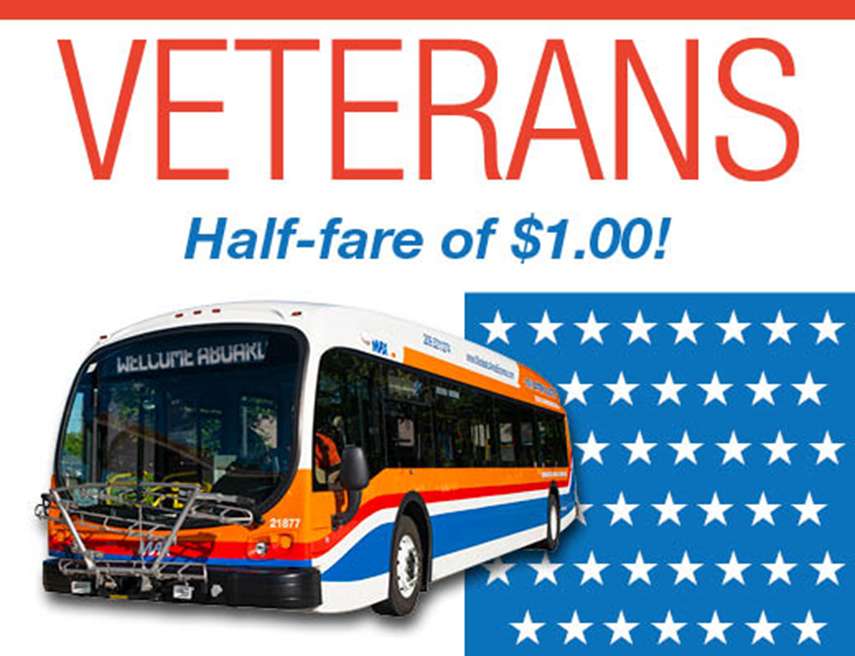 veterans half fare of 1.00
