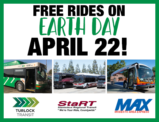 Green background with MAX and MADAR vehicle placed on an image of earth. Happy Earth Day! Free Rides