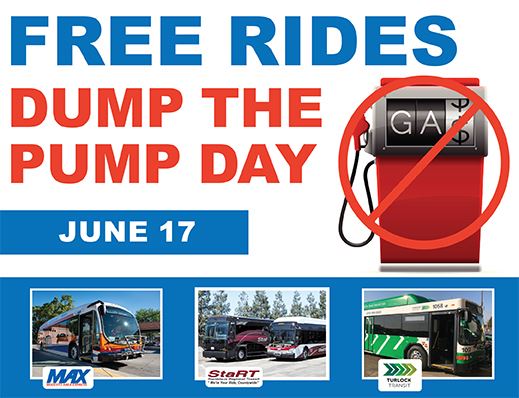 Free Rides Dump the Pump Day, June 17, MAX, StaRT, Turlock Transit 