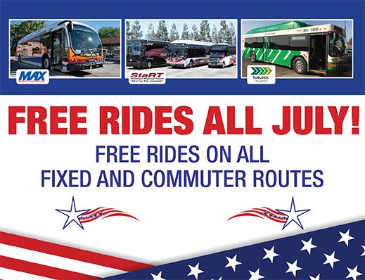 Free Rides All July Free rides on all fixed and commuter routes MAX StaRT and Turlock Transit