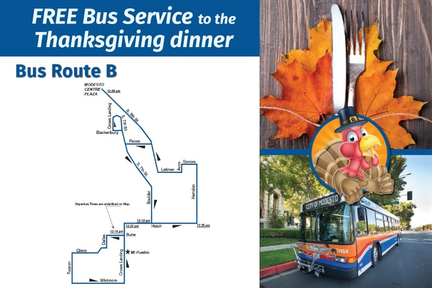 Free Bus Service to the Thanksgiving Dinner Route B Map